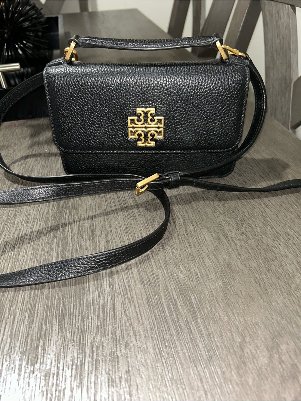 Tory Burch Black Pebbled Leather Crossbody with Gold Logo Accent